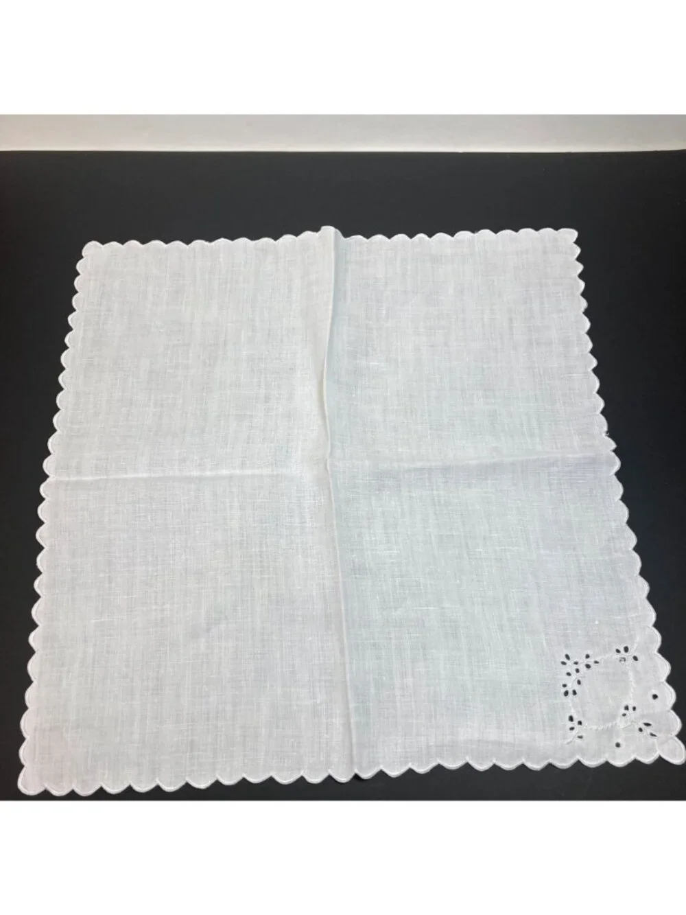 Vintage Linen Napkins White Embroidered Square 6.5 inches Flaws some Yellowing